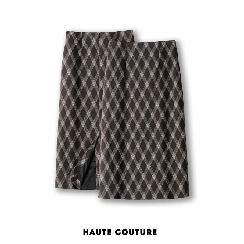 تنورة متوسطة الطول من الصوف العتيق للنساء، تنورة شتوية ضيقة لتغطية الورك على شكل حرف A