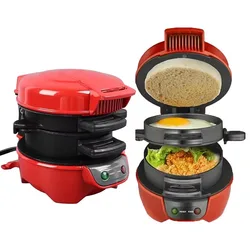 3-in-1 Burger Maker Healthy Non-Stick Pot 600W Breakfast Sandwich Maker with Egg Cooker Ring