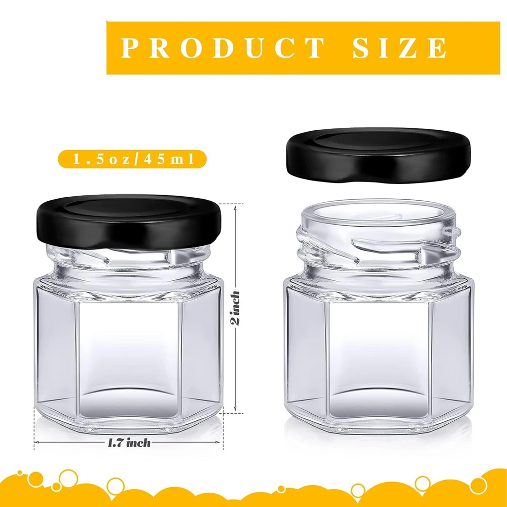 24Pcs 1.5oz Mini Hexagon Glass Jars Wedding Small Honey Jars with Lids Spice Jars Canning Jars Mason Jars for Gifts Candy