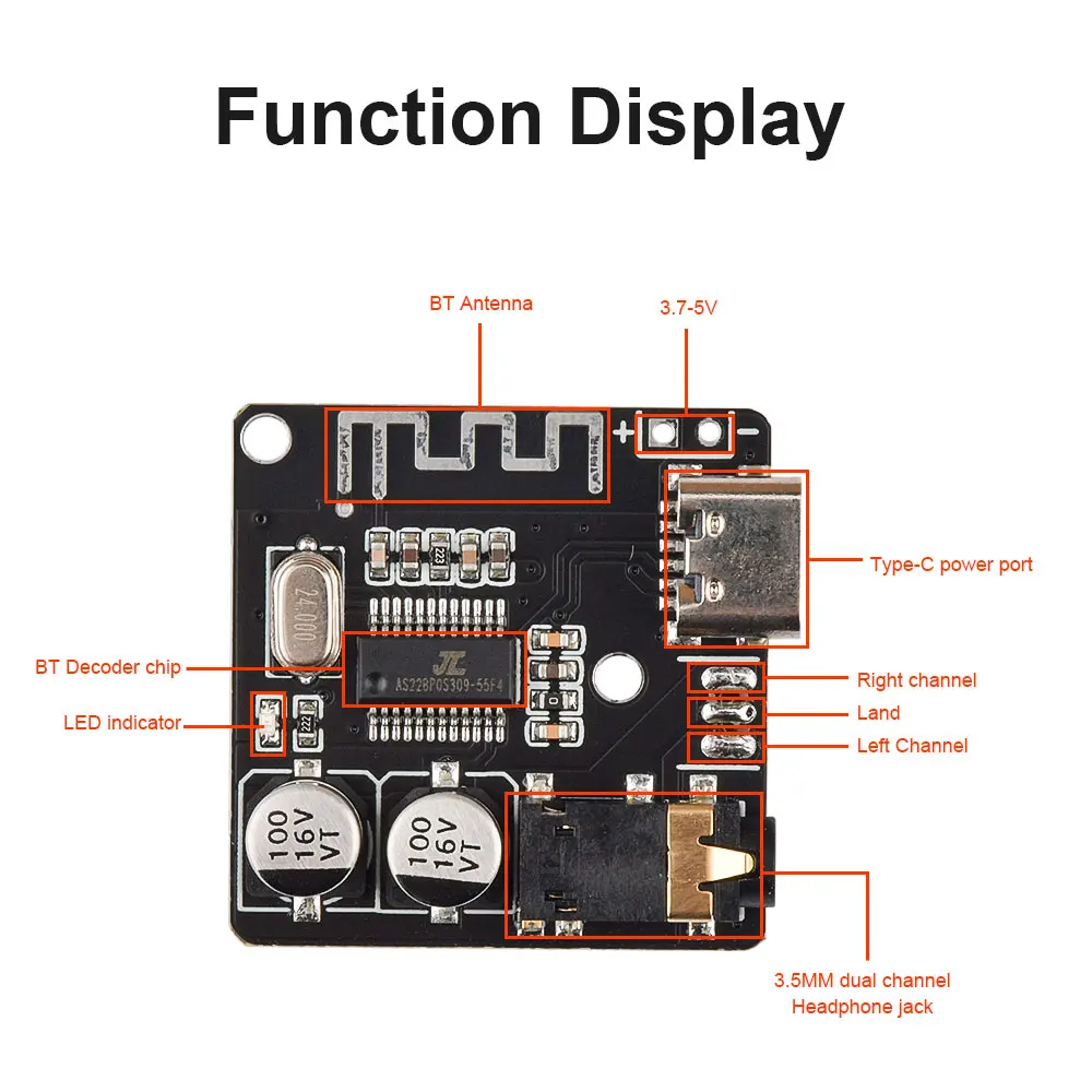 Mini MP3 Bluetooth BLE 5.0 Lossless Decoder Stereo Output Board Car Speaker Amplifier Module Circuit Board Module 3.7V 5V SOP16