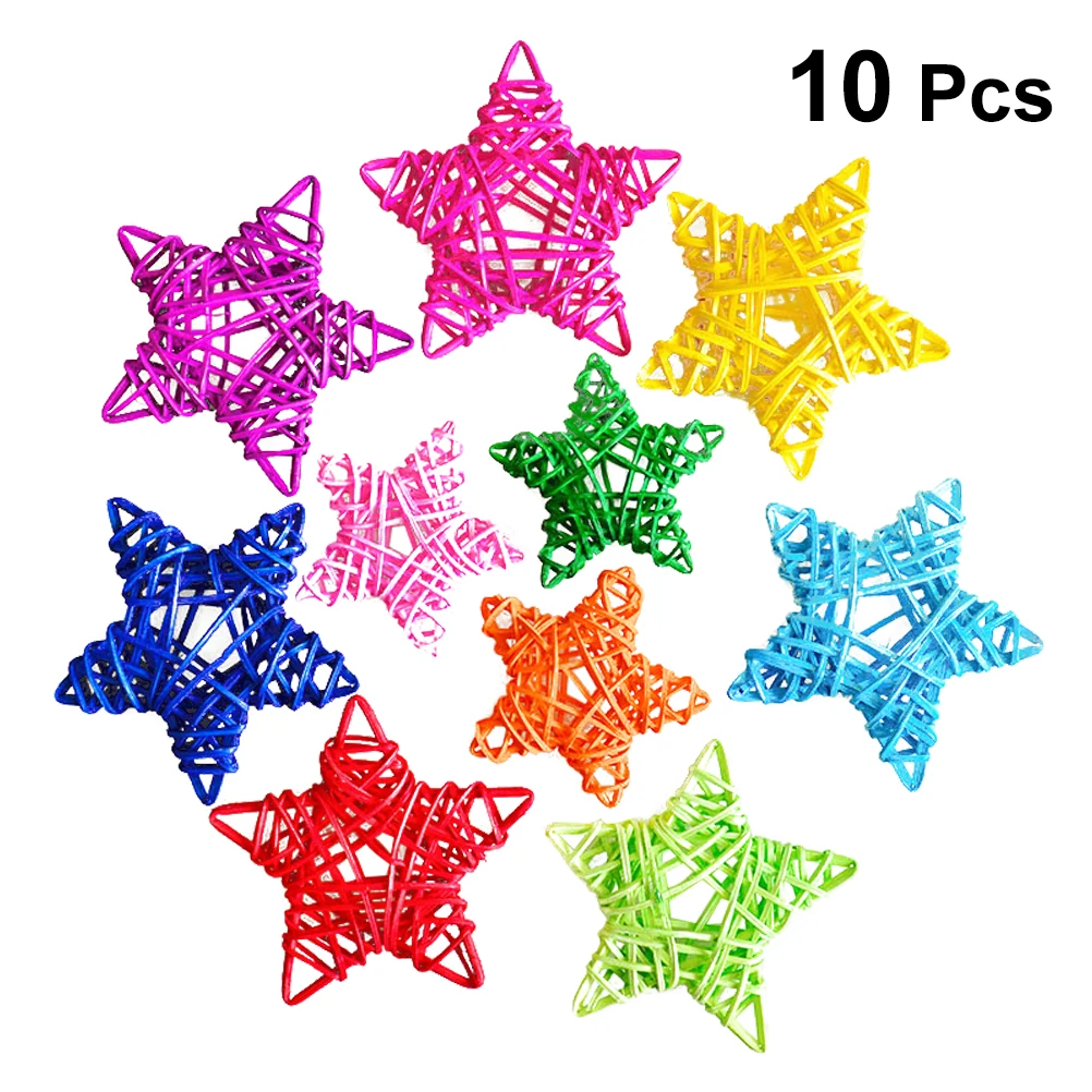 

10pcs Pentagram Hanging Decor Colorful Rattan Ornament Party Pendant Christmas Garland Vase Festival Adornment