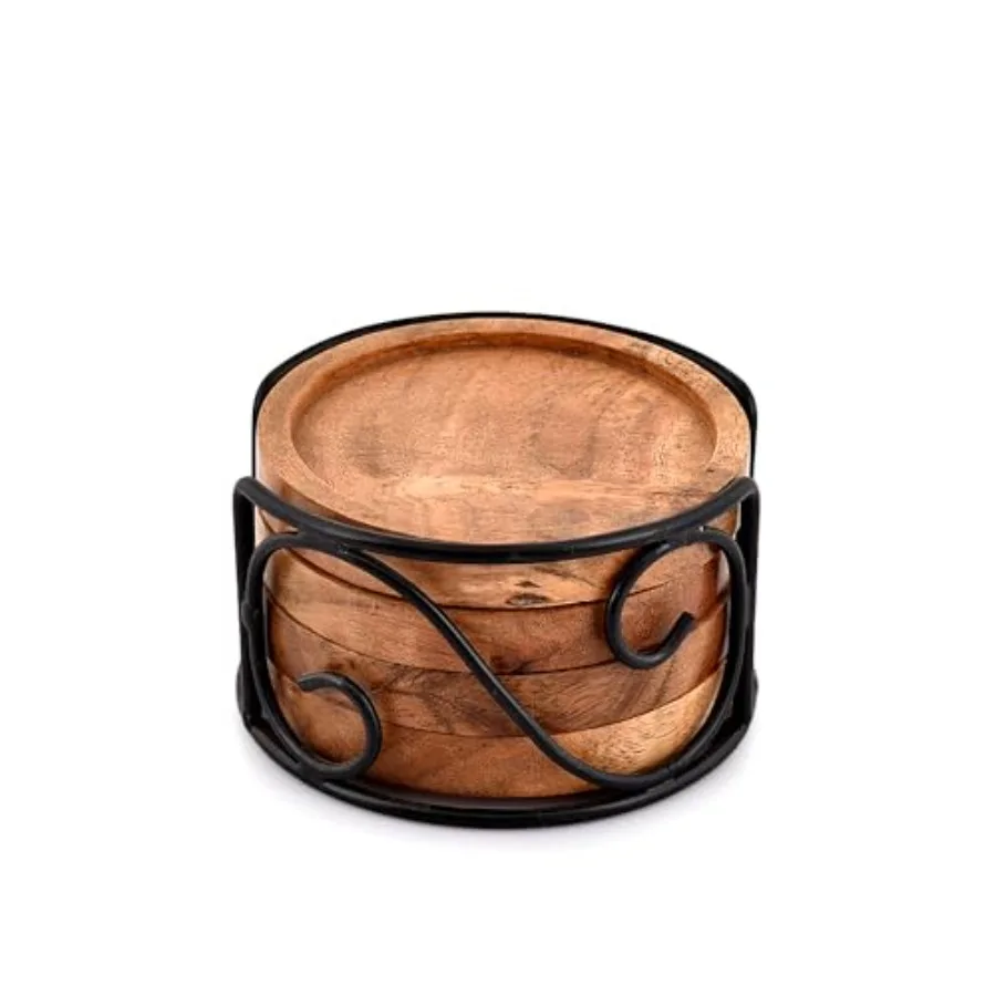 

Набор из 4 подставок из дерева акации с железным держателем для чая, напитков, кружек, банок, стаканов для любого стола, тип 4 x 4 x 0,5 дюйма