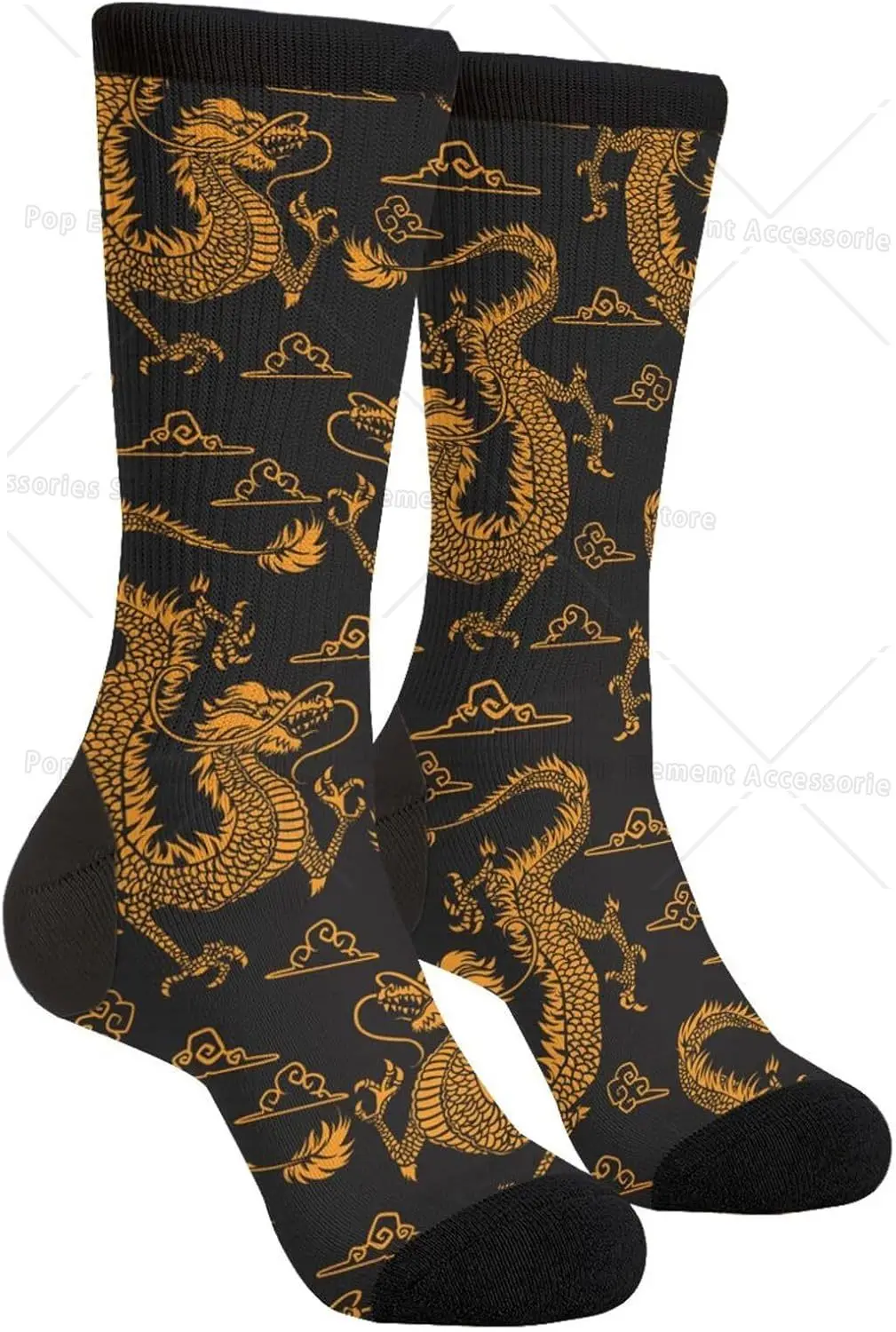 Chinese Golden Dragons Bearded Dragon Lizard Casual Novelty Funny Crew Socks Fashion Comfortable Crazy Dress Socks