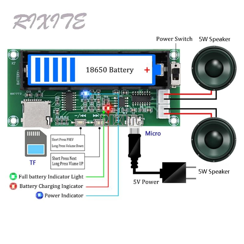 Mini PAM8403 Amplifier Board 5W+5W 2.0 Channel Stereo Class D Audio AMP 18650 Battery Holder Support TF Card XH-A152 For Speaker