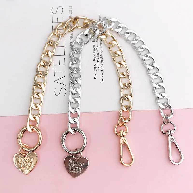 Long Metal Purse Chain Strap Love Heart Pendant Handle Gold Silver Replacement Chain Handbag Shoulder Bag Chain Accessories