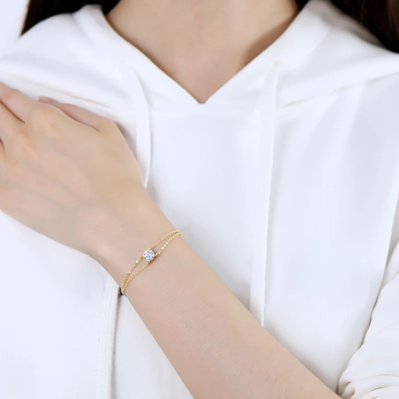 OXTAO D اللون 6.5 مللي متر 1ct مويسانيتي سوار للنساء 925 فضة سلسلة مزدوجة أساور غرامة مجوهرات هدية مع شهادة