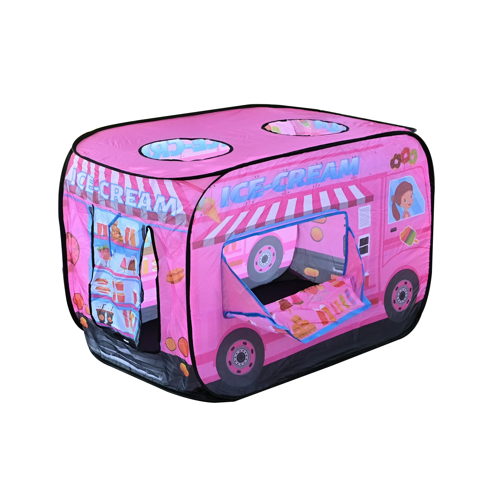 ピンクのアイスクリームデザート、カーゲーム、子供用テント、男の子と女の子向けの屋内遊び、便利な折りたたみ式オーシャンボールプールおもちゃ