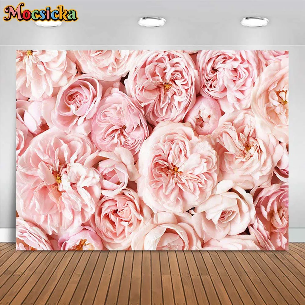 Mocsicka Pink Flowers Backdrop for Photography Wedding Birthday Women Baby Kids Portrait Photo Background Studio Photocall Props