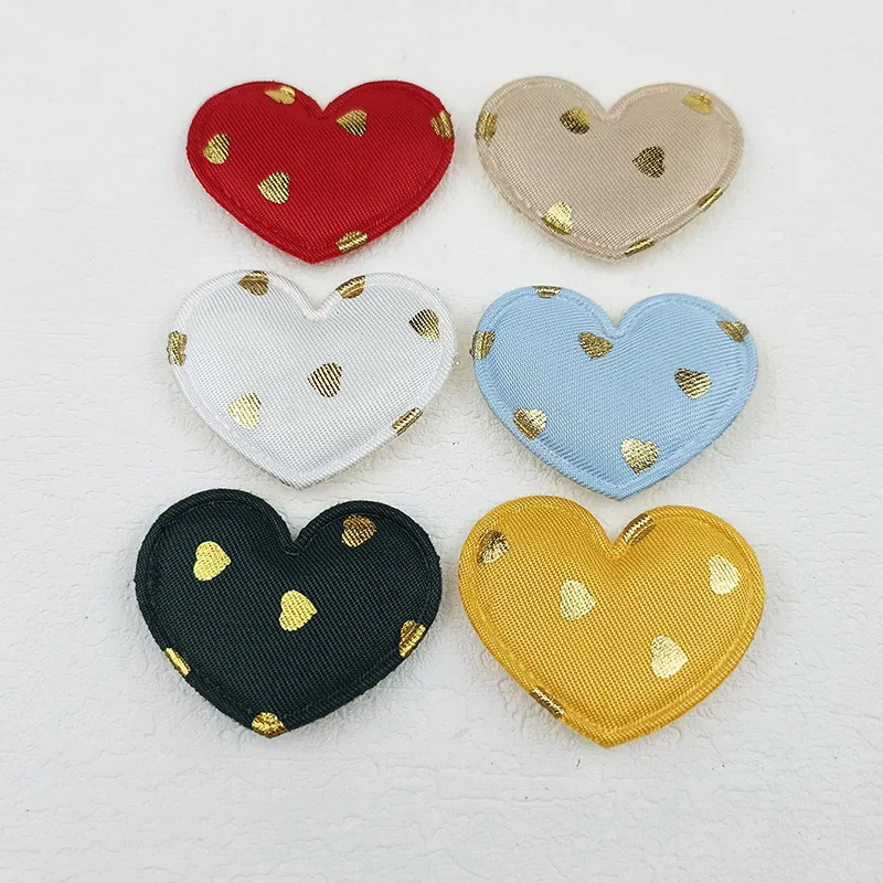 60Pcs Gold Polka Dot Heart Padded Applique For Children\'s Headband Hair Clip Accessories, Shoes, Hats Decoration Patches
