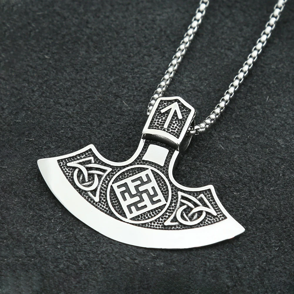 Retro Slavic Perun Axe Pendant Necklaces For Men Boys Stainless Steel Odin Nordic Viking Sign Necklace Fashion Jewelry Gifts