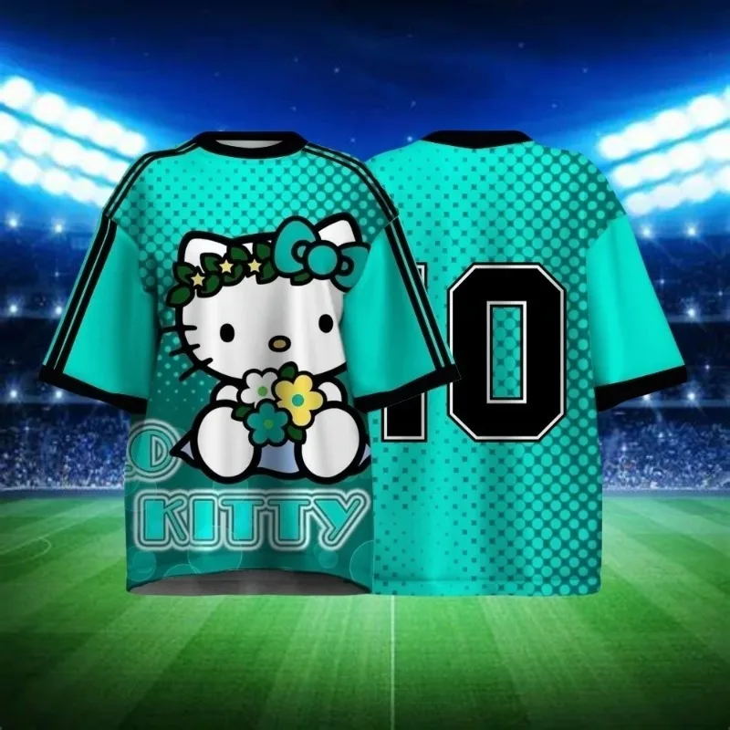 

Новинка 2025, модная быстросохнущая рубашка Hello Kitty с коротким рукавом, топ с короткими рукавами и принтом Y2k3D High Street