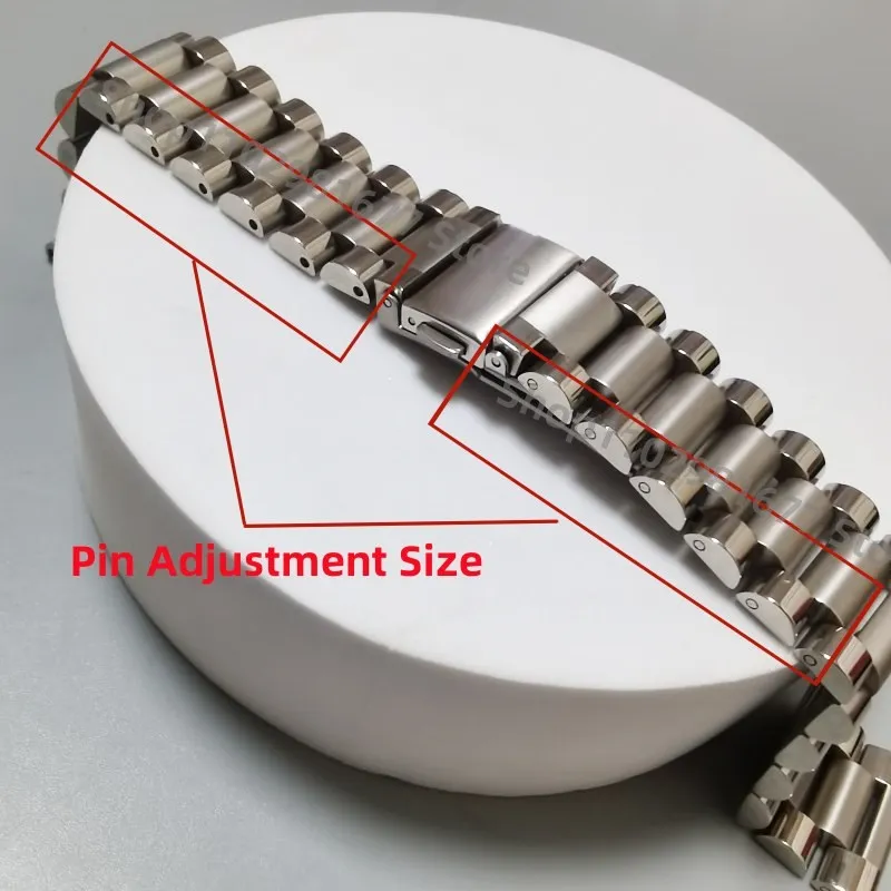 20mm 22mm Silver 316L Stainless Steel President Three Beads Universal Straight End Watch Strap Band Bracelet