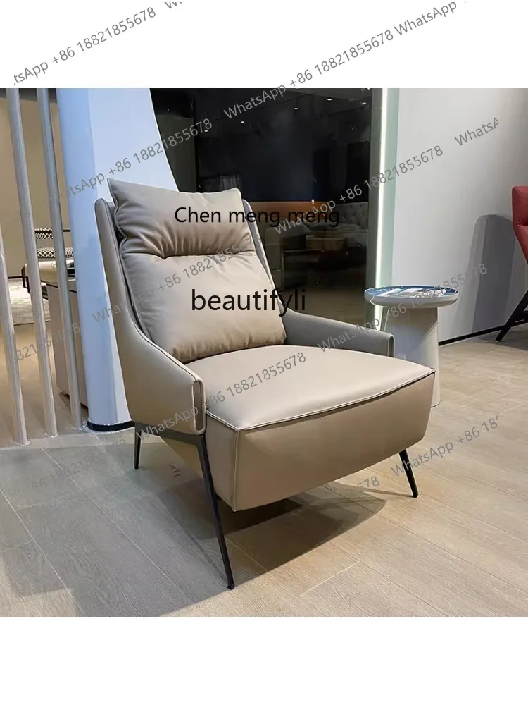 Couch Single Leisure Chair Simple Lazy Bone Chair First Layer Cowhide down Soft Covered Steel Frame Home Office Designer