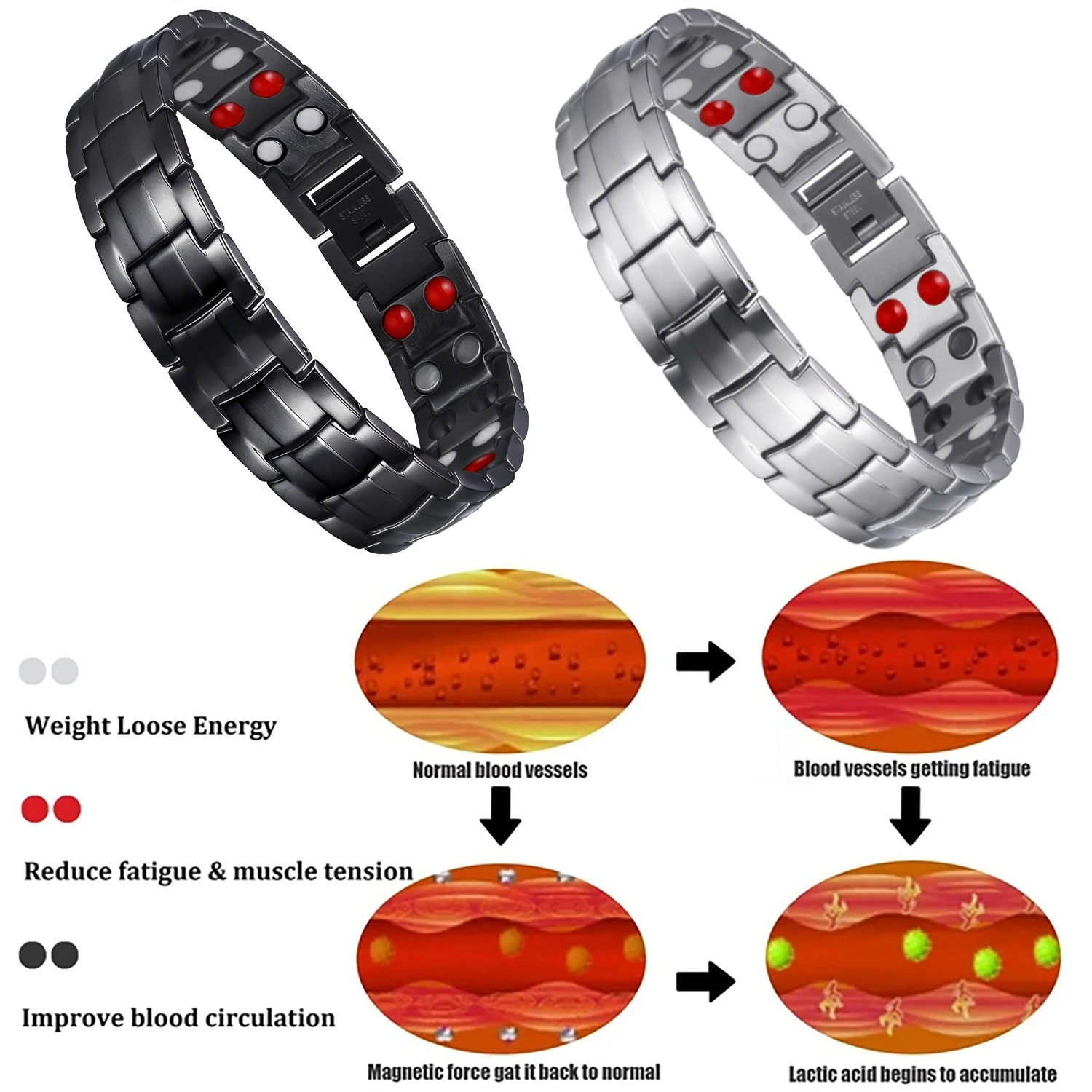 Pulseira magnética masculina para saúde, pulseira de terapia energética de ultra força, proteção EMF, jóias de aço, aliviar o estresse, frete grátis