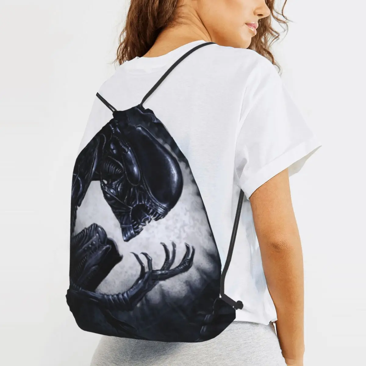Xenomorph Alien Backpacks Casual Drawstring Bundle Pocket Sports Bag Book Bags for Man Woman School
