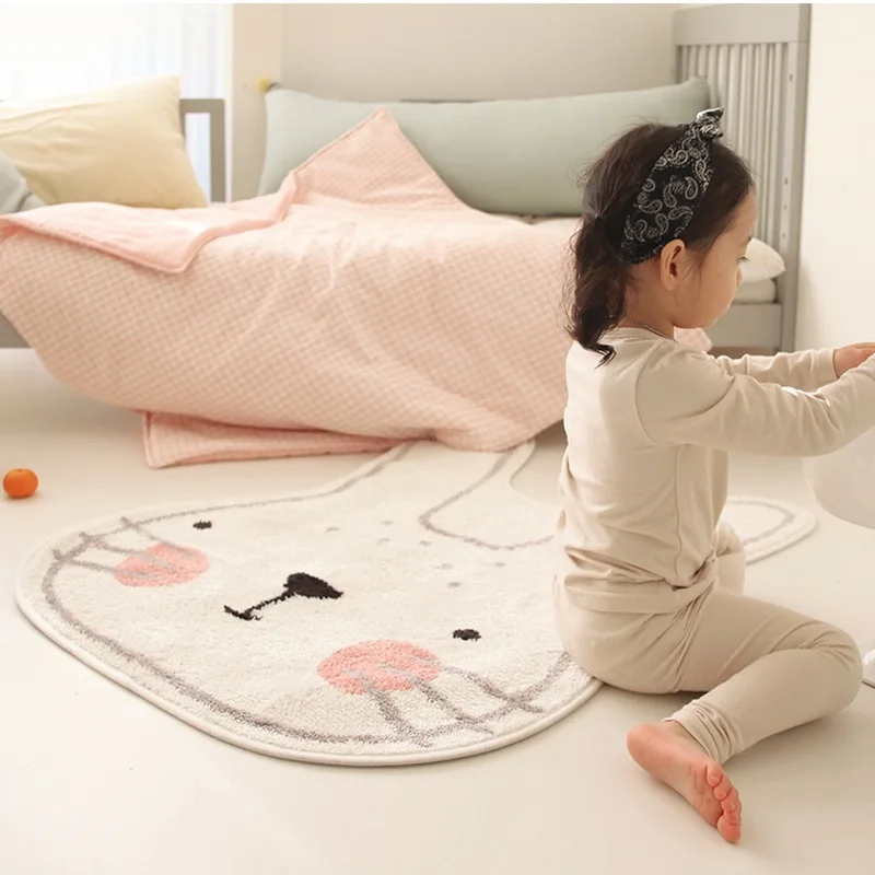 Cute Cartoon Rabbit Rug Children's Room Game Blanket Crawling Mat Princess Room Decoration Floor Mat Bedside Blanket 80x100cm