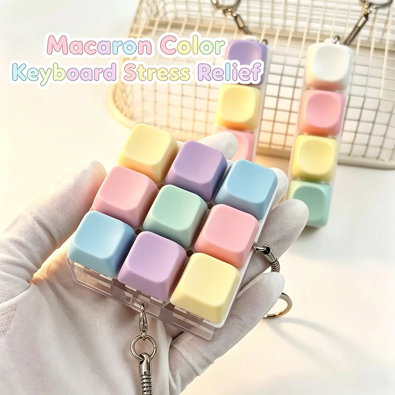 Cute Keyboard Keycap Clicker Fidget Squeeze Clicking Sound Toy Portable Stress Relief Backpack Keychain Pendant Adults Toy Gift