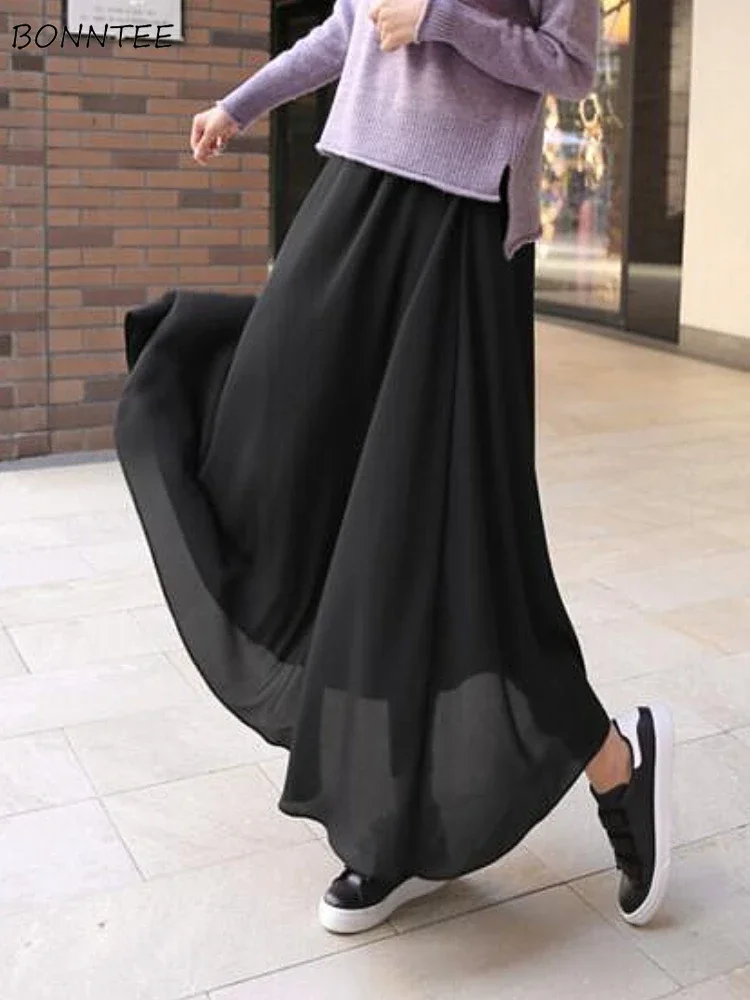 

Black Fake Two Pcs Skirts Women Casual Elastic Waist Fashion Dancing Streetwear All-match Soft Aesthetic Clothing Daily Females