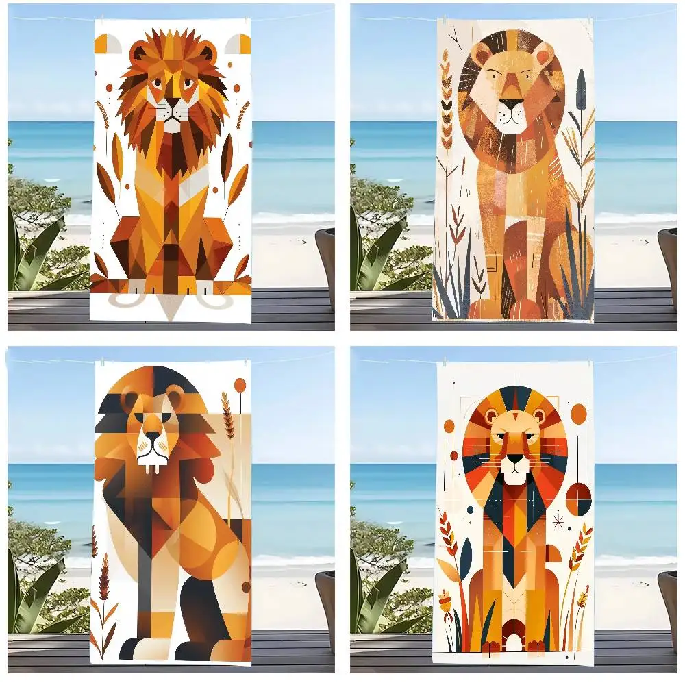

A-Painting-Lion Towel Quick-Drying Water Ripple Design Summer Seaside Seaweed Bath Towel LatticeColor