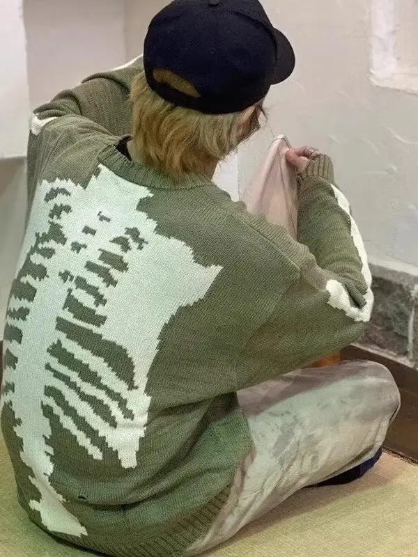 Suéter de Punto Hoado con Cuello Redondo y Estilo Americano para Parejas, Hombres y Mujeres, Ropa Casual de Otoño e Inviern...