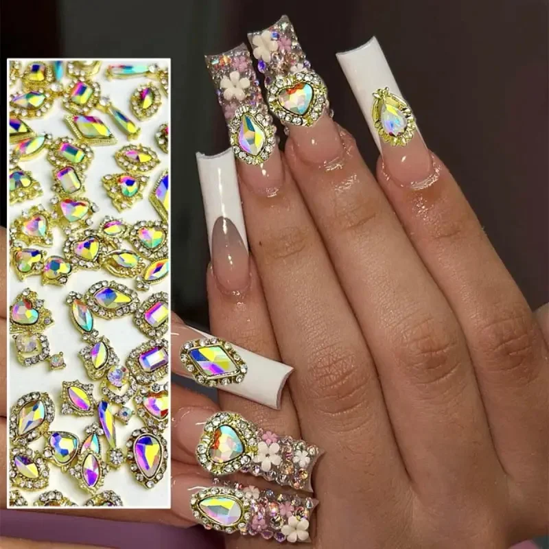 50pcs Iridescent Court Style Nail Art Rhinestone Charms Luxe Craft Manicure Gems Mini & Crystals for DIY Acrylic Nail Decoration