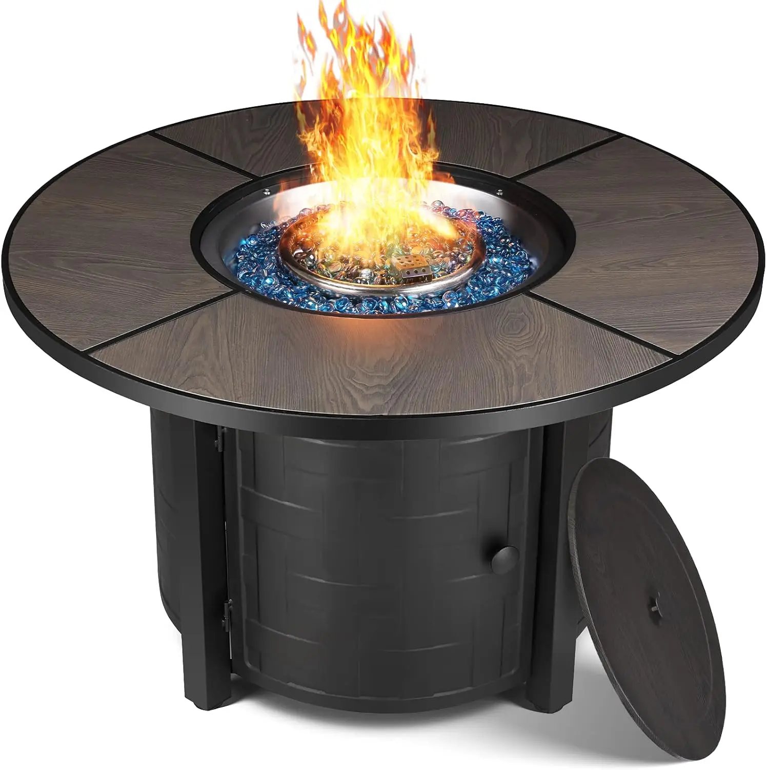 

Propane Fire Pit Table 42in, 50,000 BTU Auto-Ignition Round Gas Fire Pits for Outside Patio, Fire Table, Blue Stone and Lid