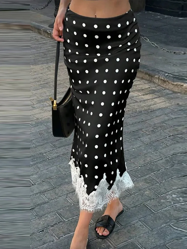 Spitzen-Patchwork Polka Dot Langer Rock Damen Sexy Hochgeschnittener Hüftbetonter Panelierter Schlanker Rock Charmante Damen Bodycon Partykleidung Neu – Detail 14