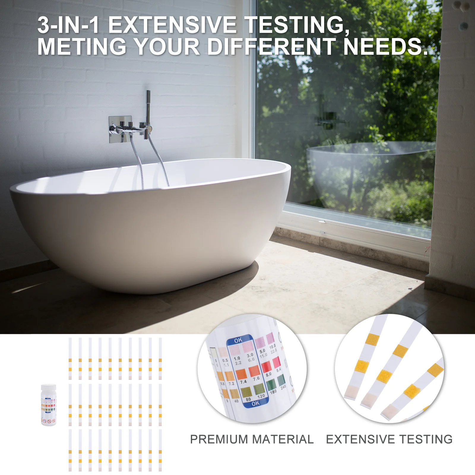 

50Pcs 3-in-1 Water Quality Test Strips Durable Long-Lasting Tap Well Groundwater PH Hardness Detection Tool 3-in-1 Test Strip