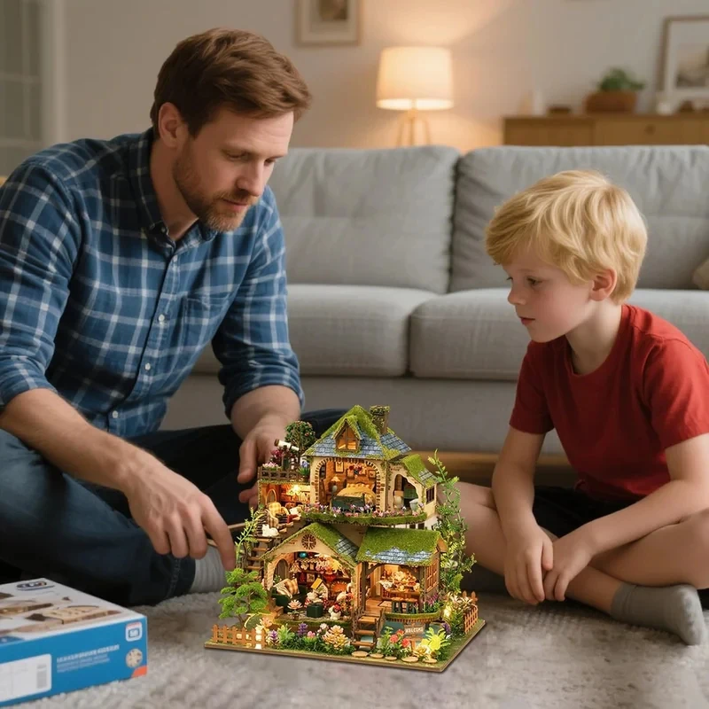 Mini Wooden Model Kit 3D Puzzle Forest Adventure Dollhouse with Furniture for Friends Christmas Gift Craft DIY