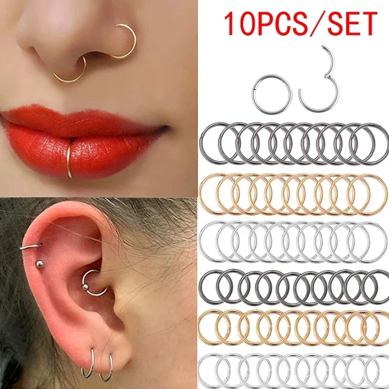 5/10 Uds. Anillos de titanio para la nariz, Piercing para el tabique, aros para la nariz, Piercings, anillos de segmento con bisagras, Piercing de hélice, joyería para el cuerpo Unisex