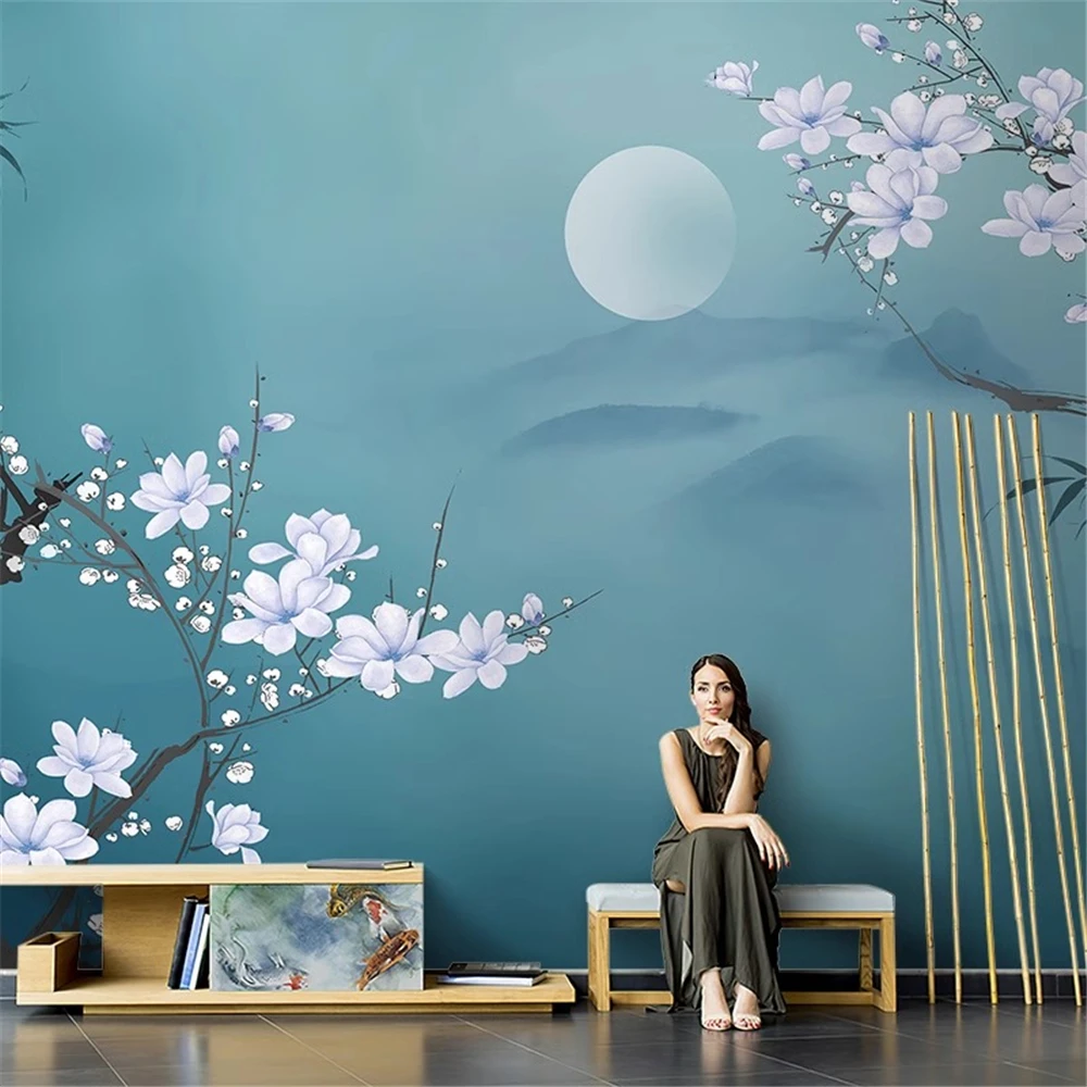 

American hand drawn flower and bird wallpaper beautiful flower forest mural living room TV background wall customized wallpaper