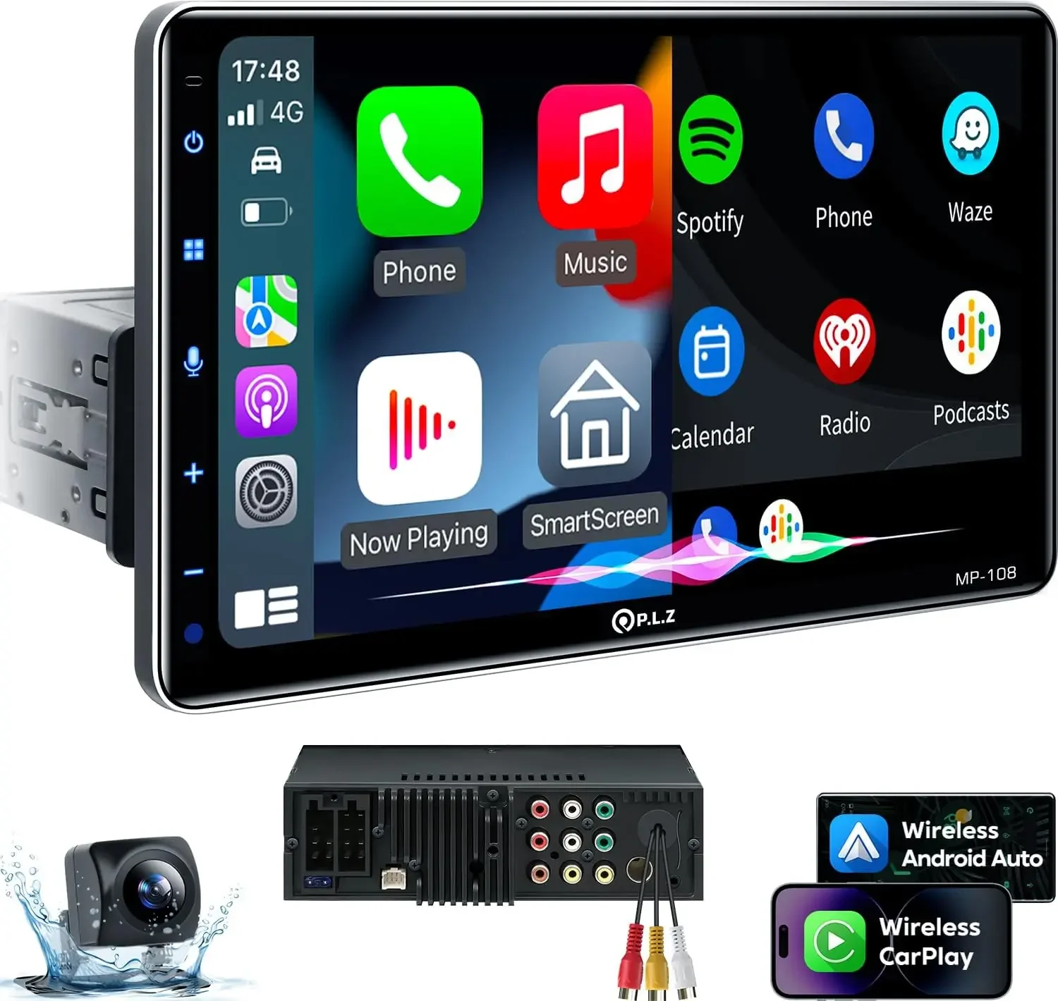 Stereo Radio mobil Din tunggal nirkabel 10.1 ", dengan Apple Carplay layar sentuh otomatis Android, Headunit penerima Audio Putar mobil,