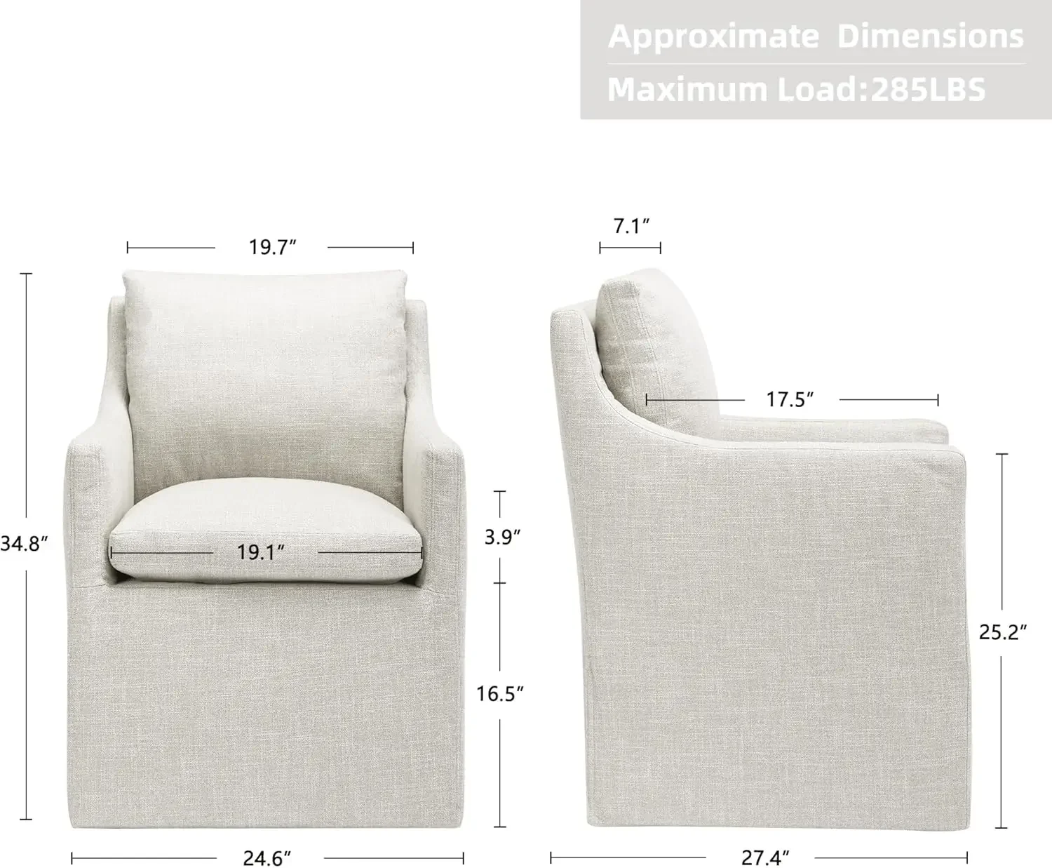 Upholstered Dining Chair,Linen Accent Chair for Living Room,Single Sofa Chair with 4 Casters,Upholstered Arm Chair for Bedroom R