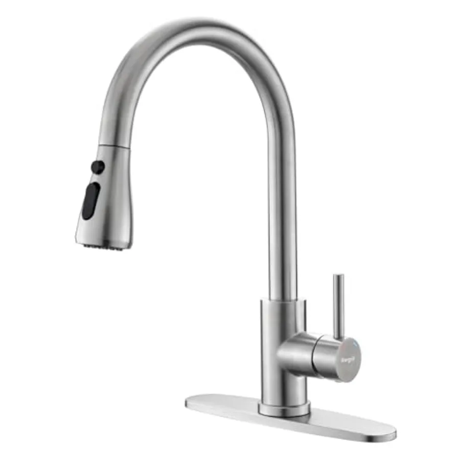 

Kitchen Faucets with Pull Down Sprayer, Single Handle High Arc Brushed Nickel Stainless Steel 1 or 3 Hole Kitchen Sink Faucet w