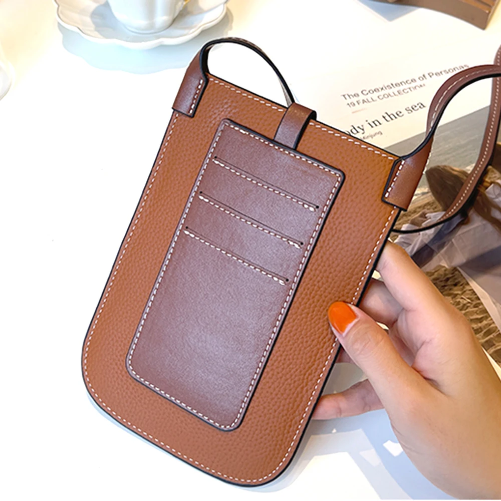 Genuine Leather Phone Crossbody Bag For Women Luxury Fashion Slim Mini Purse Handbag Custom Letter Mobile Shoulder Wallet Bag