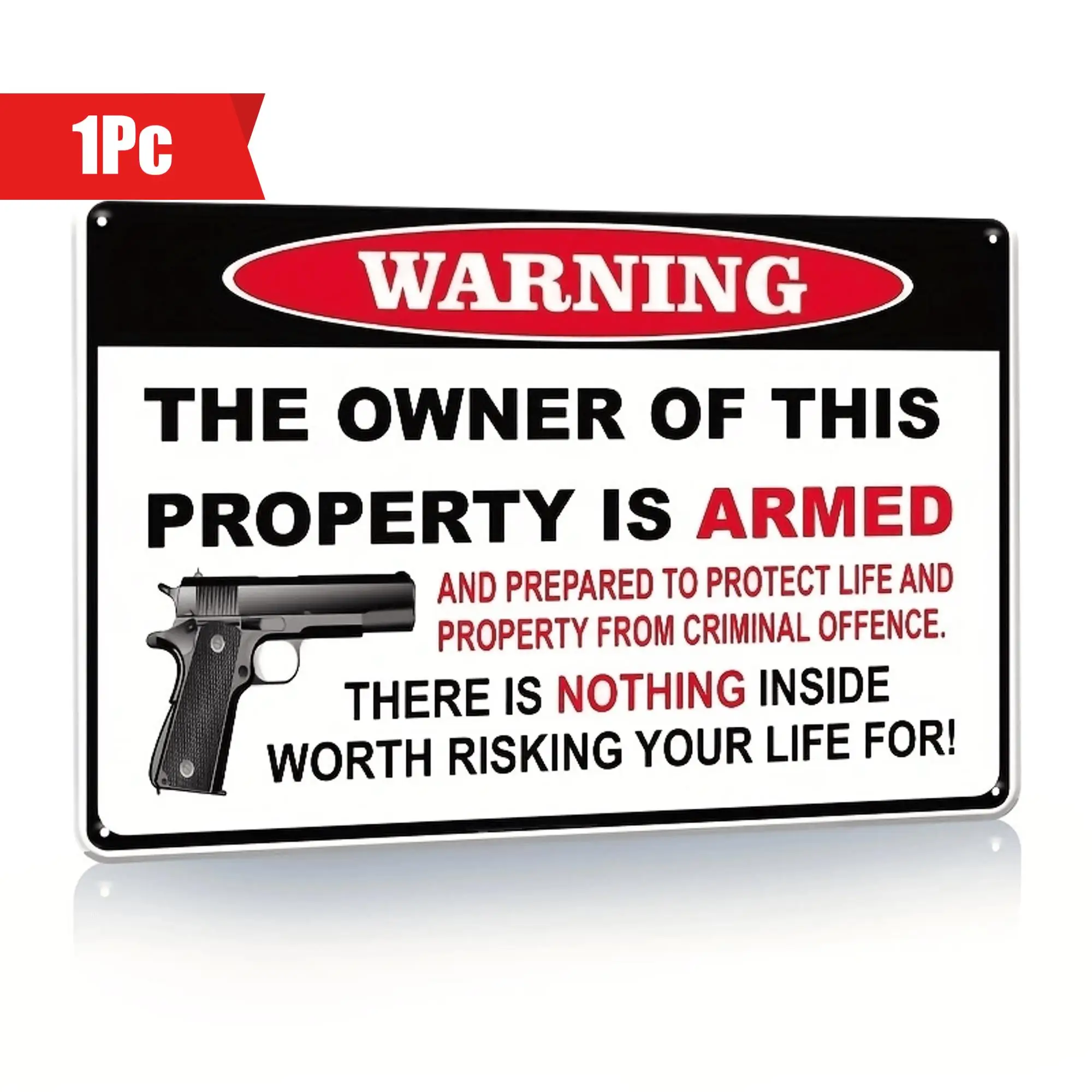 Warning Signs For Property Gun The Owner Of This Is Armed Tin Sign Protected Security Metal Plate Decor, 7.8