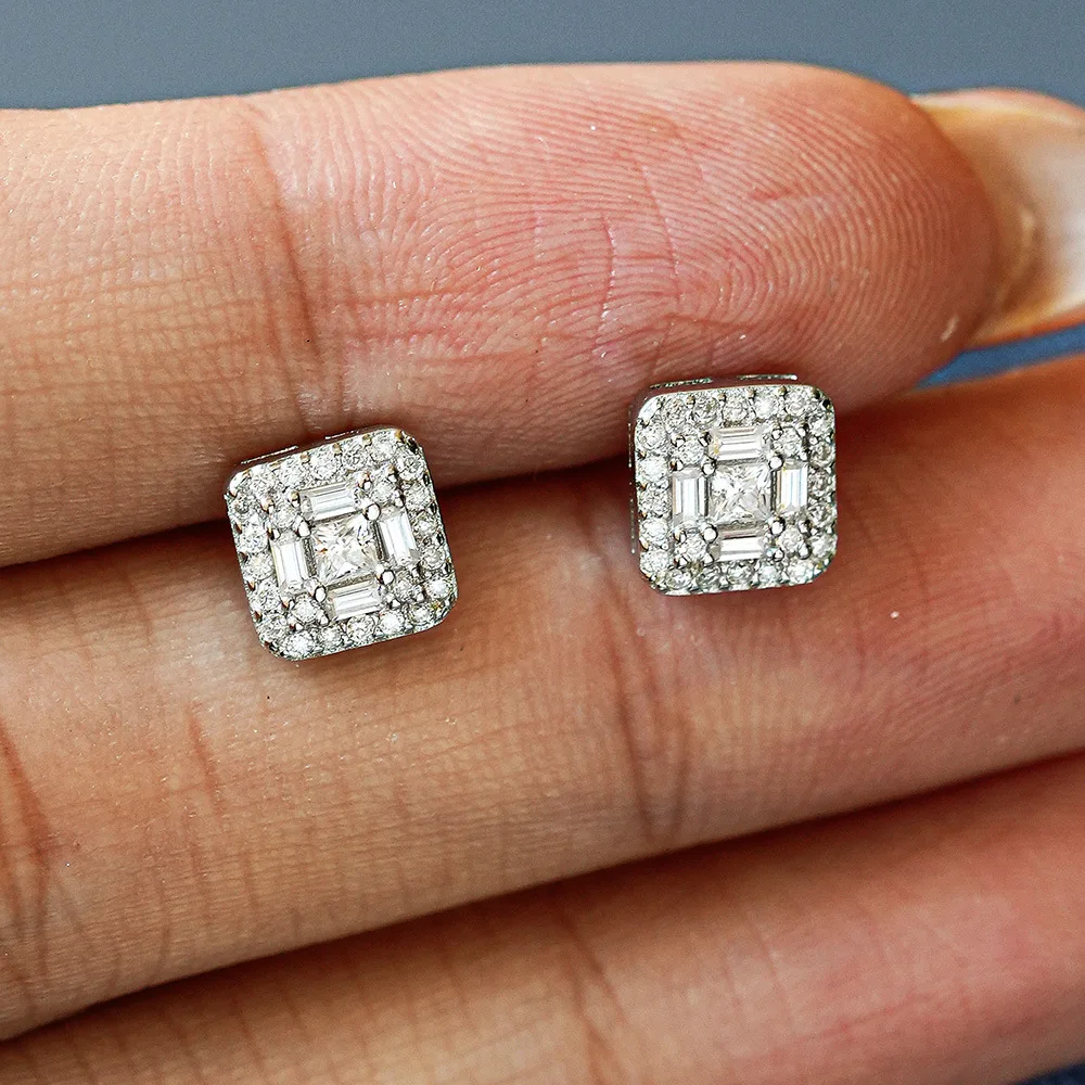

Hip Hop 18K Gold Moissanite Earrings Square Diamond Sugar Square Bag Men's and Women's ShiPlatinum PT950 Diamond Earrings