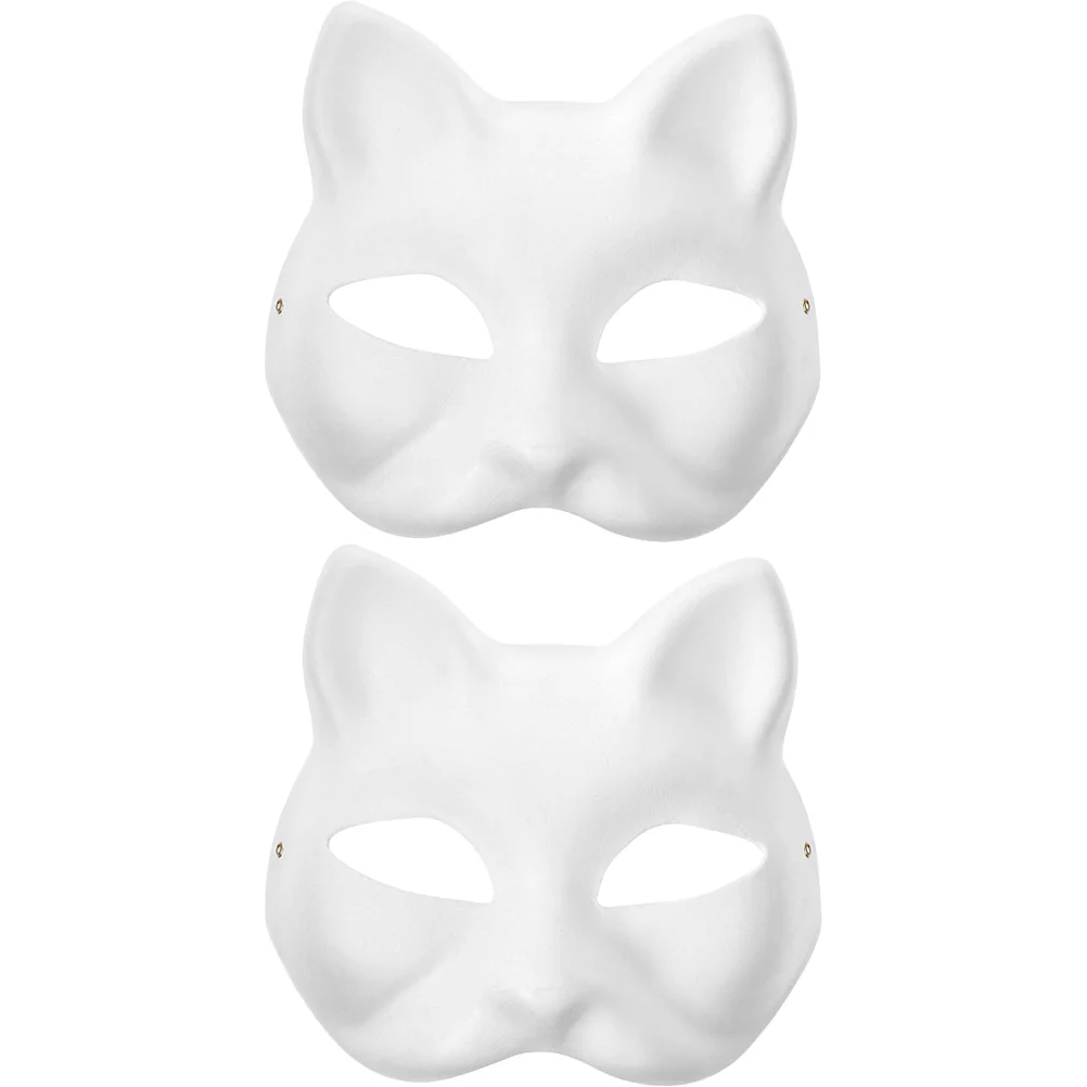 2 Pcs White Paper Cat Face Blank Masks for Halloween Party Craft Safe Stage Performance Blank Mask Hand Painting