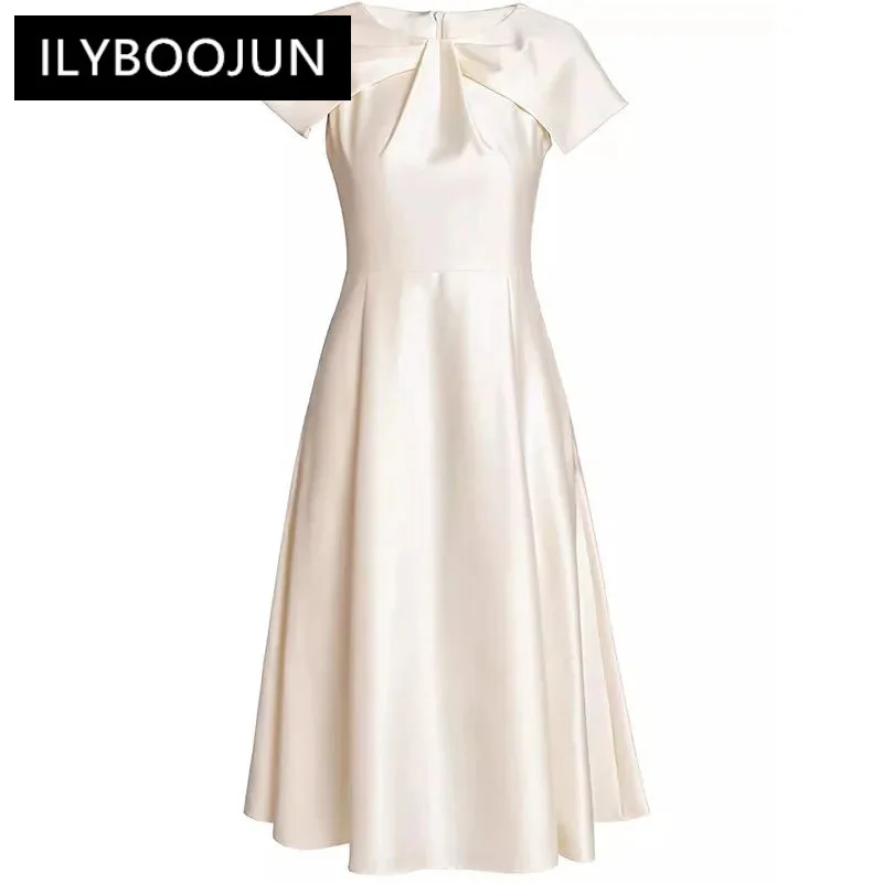 

ILYBOOJUN Summer Women's Dress Cloak Sleeves High Waiste Lace-UP Solid Color Commuter Office Lady Dresses