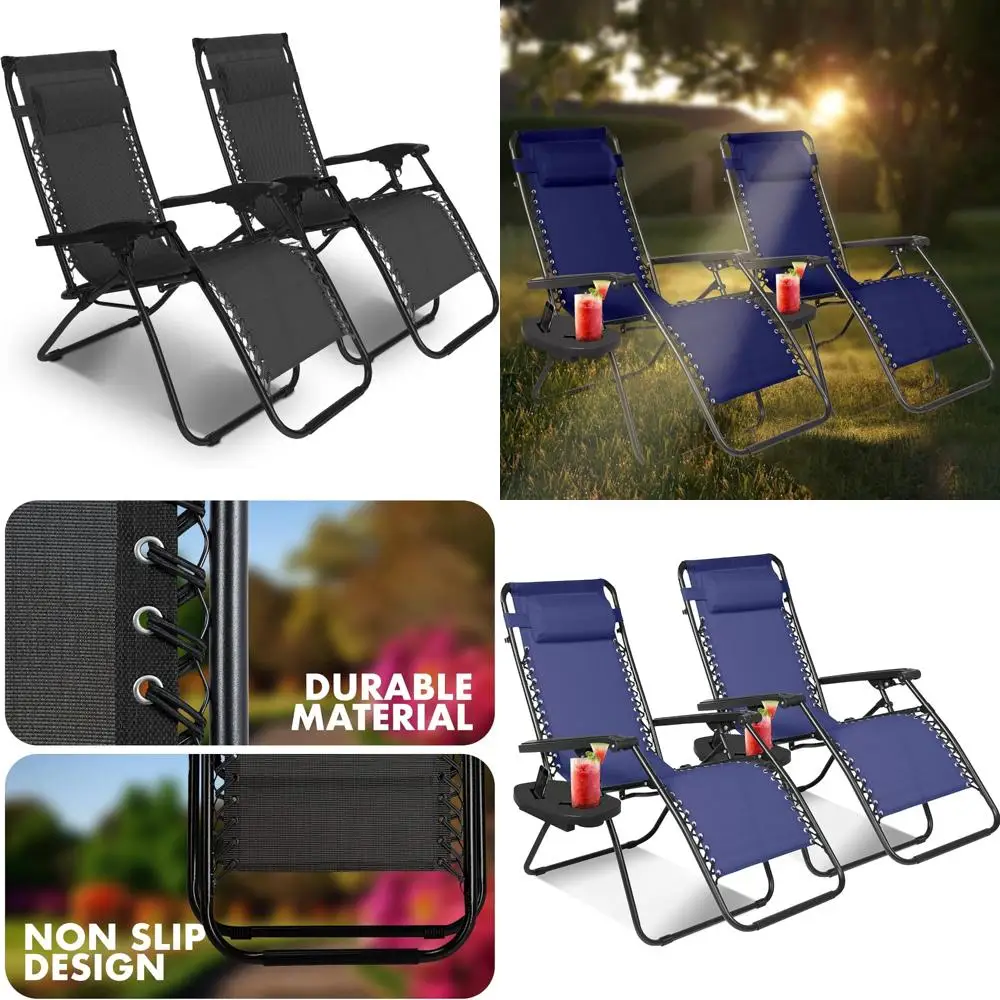 Pair of Durable Zero Gravity Lounge Chairs for Outdoor Patio with Folding Reclining Features