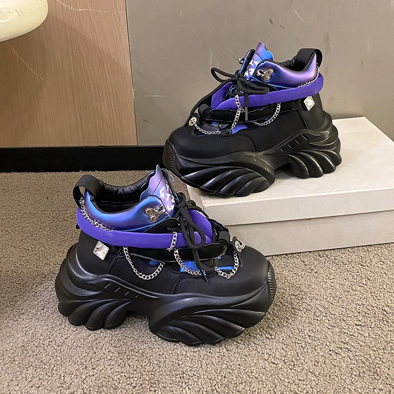 

2025 женские кроссовки на платформе 8 см, увеличивающие рост, массивная повседневная спортивная вулканизированная обувь, женские красочные женские модные кроссовки