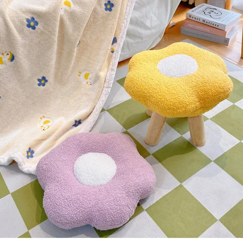 Creative Flower Small Round Stool Ottoman Colorful Small Endurable Hallway Shoes Changing Stool Wood Round Bench Home Decoration