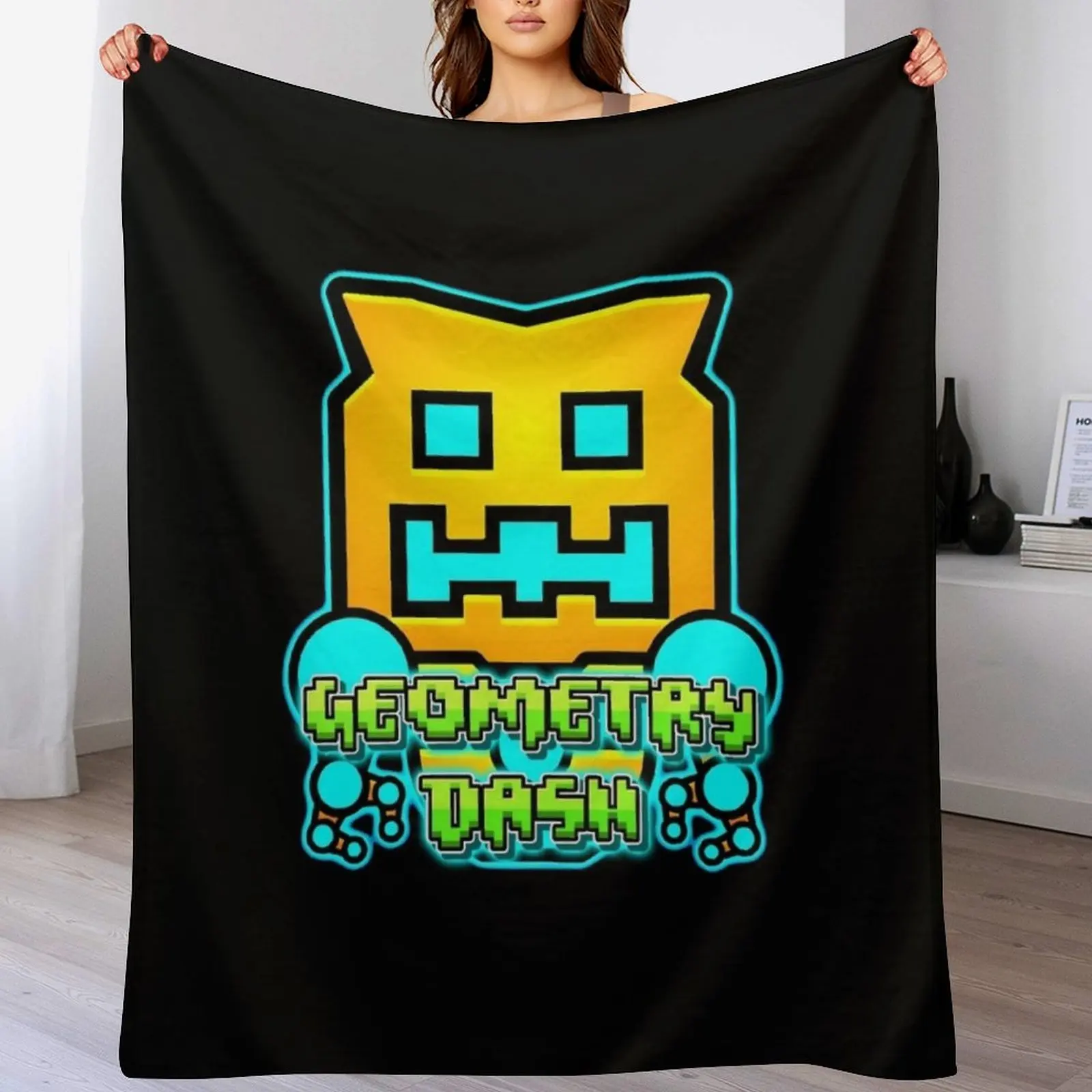 

Geometry Dash Throw Blanket Faux Fur Soft Warm Blanket for Bed