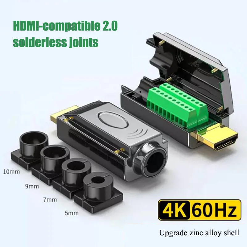 

HDMI-compatible 2.0 Solderless Cable Connector HDMI Welding Plug 4K High-definition Wire Repair Wiring Terminal DIY Male Adapter