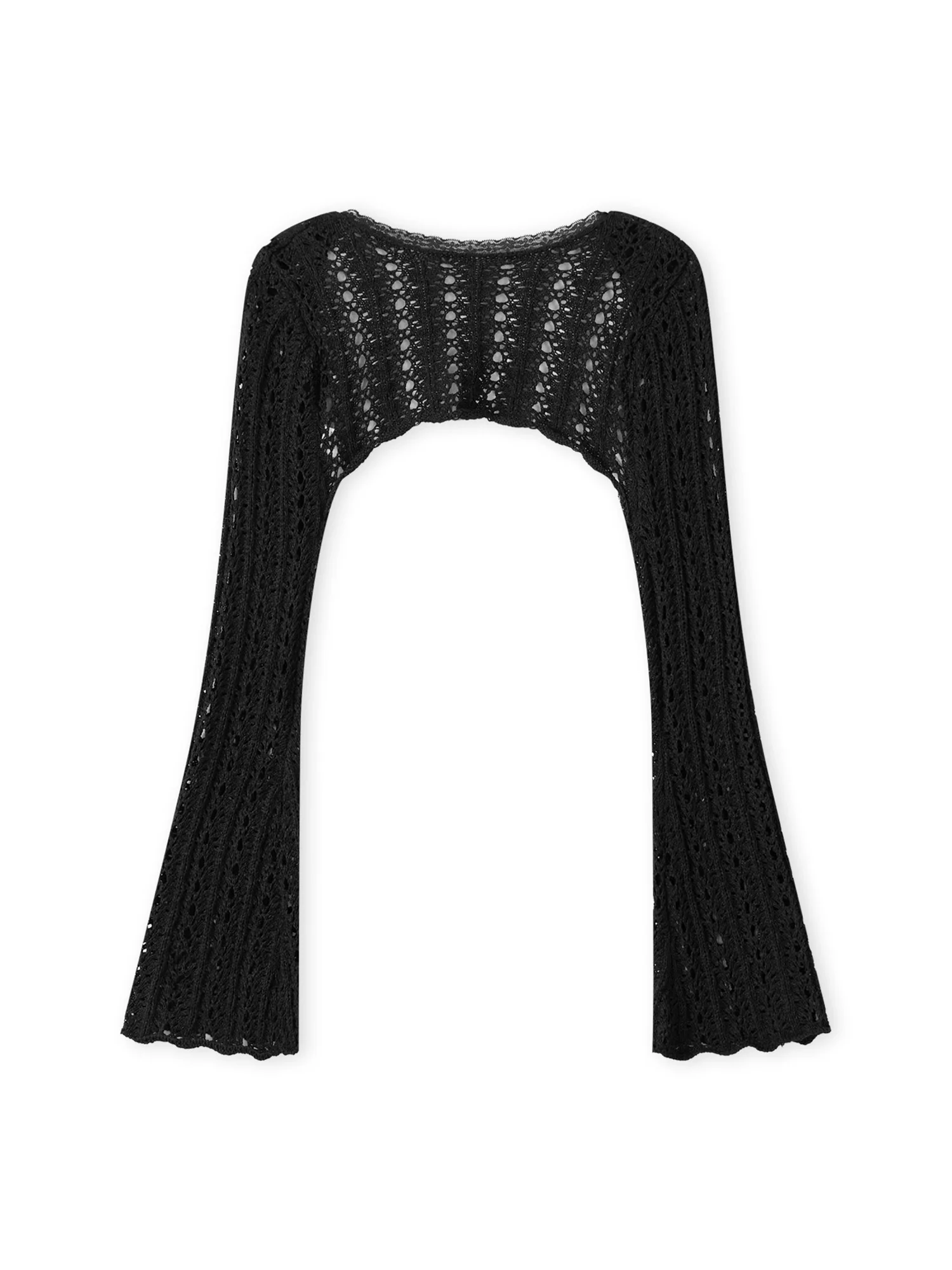 Cardigan en tricot ouvert sur le devant pour femmes, pull élégant, léger, couleur unie, manches longues cloche, boléro, manteau haussement d'épaules