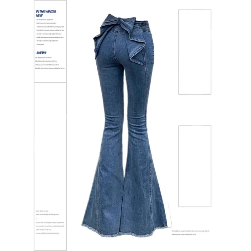 

Y2k American Retro Women Jeans Three Dimensional Bow Slightly Flared Jeans High Waist Slimming Harajuku Gothic Fashionable Jeans
