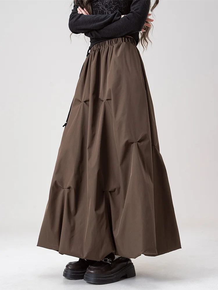

Винтажная свободная длинная юбка-карго для женщин, в стиле преппи, с высокой талией, юбка-бальное платье, корейский ретро-дизайн, милая длинная юбка на весну