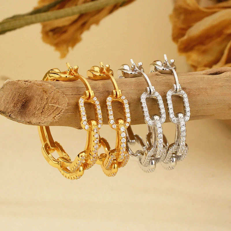 

Женские серьги из стерлингового серебра 925 пробы с позолоченным цирконом и геометрической блокировкой, популярные модные украшения, аксессуары для вечеринок