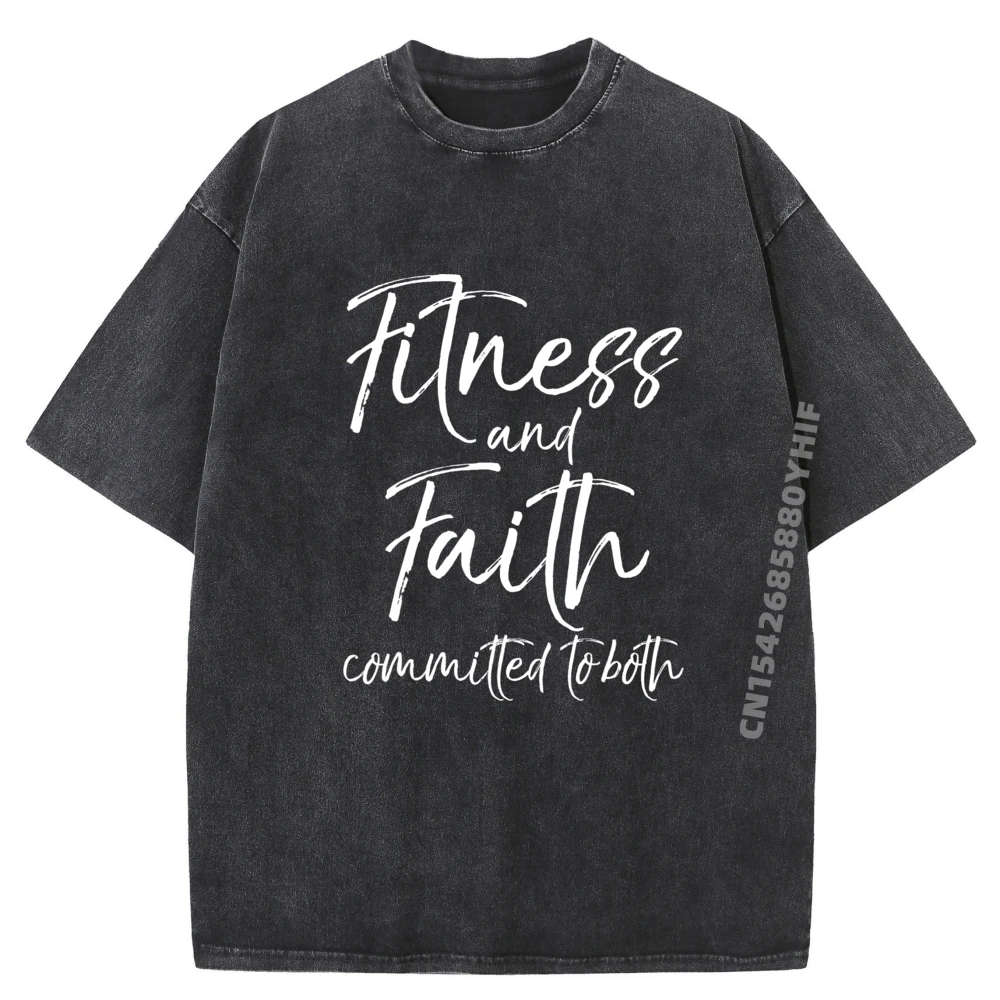 

Cute Christian Workout Faith And Fitness Committed To Both White Graphic Tee Unisex Plus Size Washed T Shirt