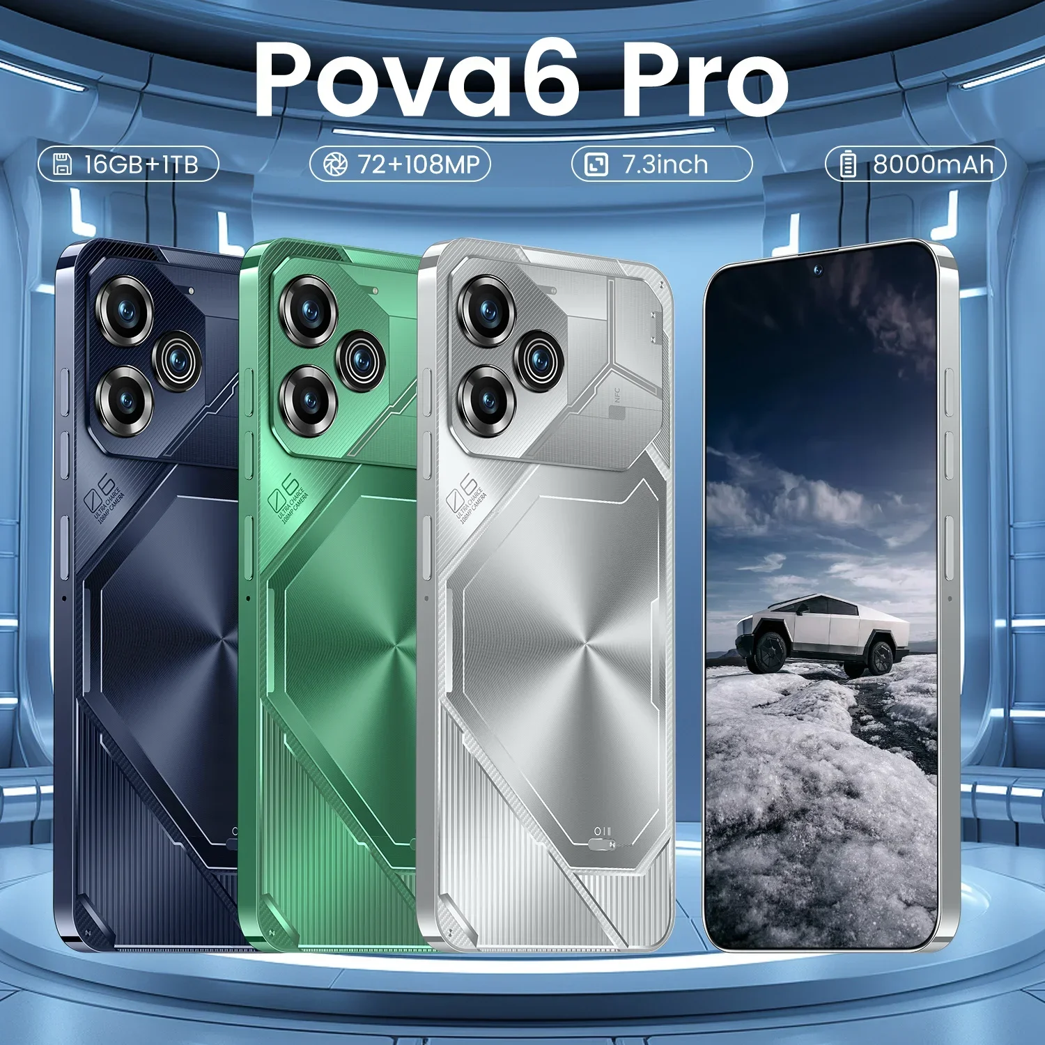 2024 New Pova6 Pro Cell Phone 7.3 HD Screen SmartPhone 16G+1T 5G Dual Sim Celulares Android Unlocked 108MP 8000mAh Mobile Phone